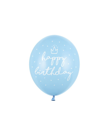 Balony 30cm, happy birthday, P. Baby Blue (1 op. / 6 szt.)