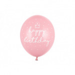 Balony 30cm, happy birthday, P. Baby Pink (1 op. / 50 szt.)
