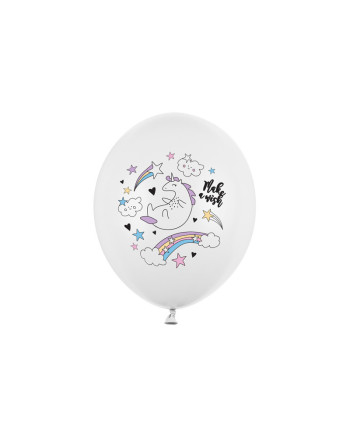 Balony 30cm, Jednorożec, Pastel Pure White (1 op. / 6 szt.)