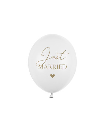 Balony 30cm, Just Married, P. Pure White (1 op. / 6 szt.)