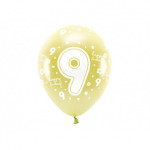 Balony Eco 33 cm, Cyfra ''9'', jasny złoty (1 op. / 6 szt.)