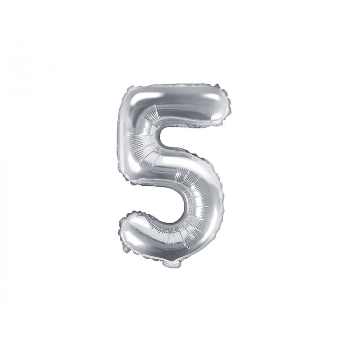 Balon foliowy Cyfra ''5'', 35cm, srebrny