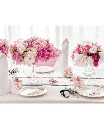 Dekoracja Gałązki z listkami, pudrowy róż (1 op. / 9 szt.)