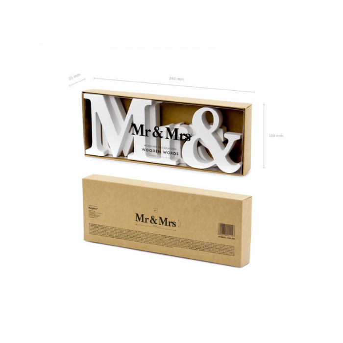 Drewniany napis Mr & Mrs, biały, 50x9,5cm