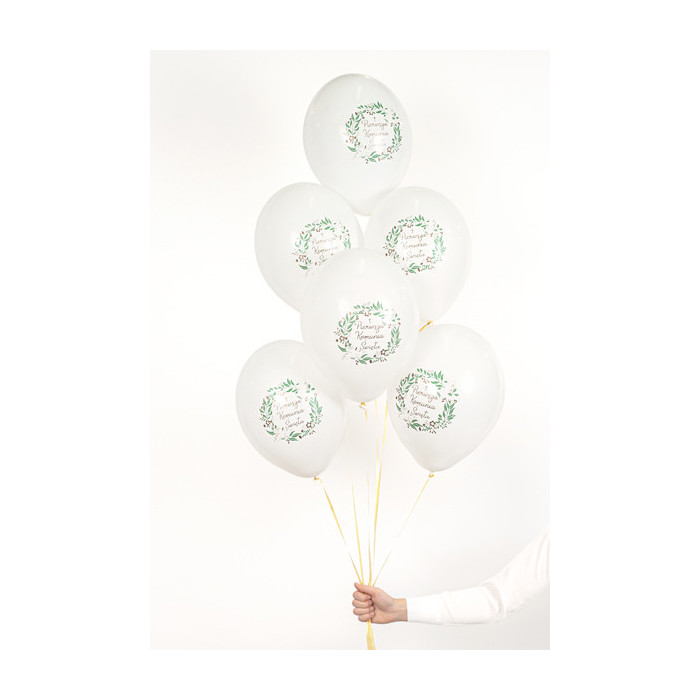Balony 30 cm, Pierwsza Komunia Święta, Pastel White (1 op. / 6 szt.)