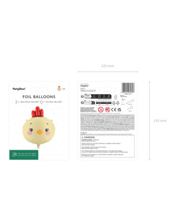 Balon foliowy Kurczak, 51x59 cm, mix