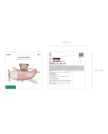 Balon foliowy Miś w Samolocie, 94x61 cm, jasny różowy