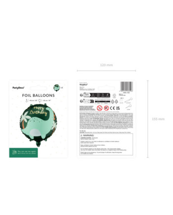 Balon foliowy pastylka Brontozaur, 35x35 cm, mix