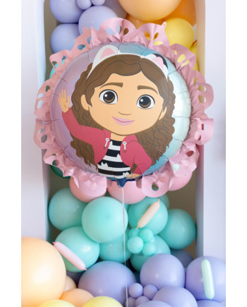 Balon foliowy pastylka z falbanką Koci Domek Gabi, 52x52 cm, mix
