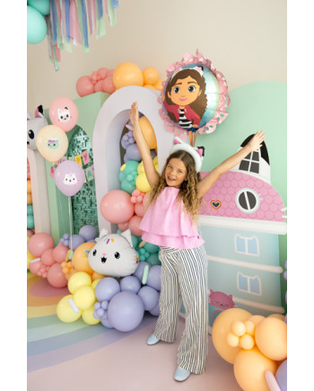 Balon foliowy pastylka z falbanką Koci Domek Gabi, 52x52 cm, mix