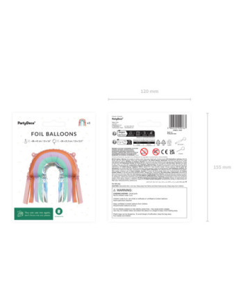 Balony foliowe Tęcza z frędzlami, 38x41 cm, mix (1 op. / 3 szt.)