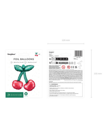 Balony foliowe do girland Wisienki, 28x31 cm, mix (1 op. / 3 szt.)