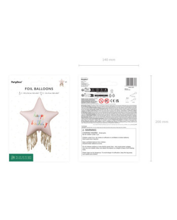 Balon foliowy Gwiazda z frędzlami Happy Birthday, 72x72 cm, mix