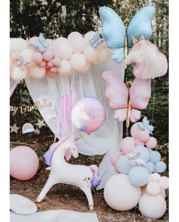 Balon foliowy pastylka Happy Birthday z jednorożcem, 35x35 cm, mix