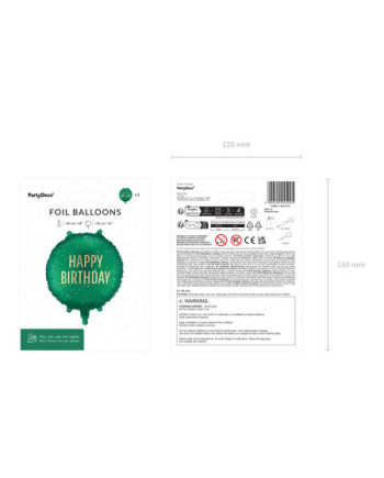 Balon foliowy pastylka Happy Birthday, 35x35 cm, ciemnozielony