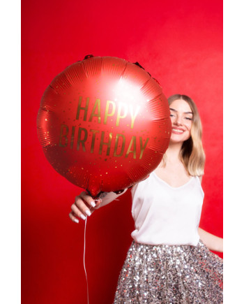Balon foliowy pastylka Happy Birthday, 35x35 cm, ciemny czerwony