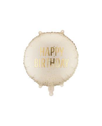 Balon foliowy pastylka Happy Birthday, 35x35 cm, kremowy