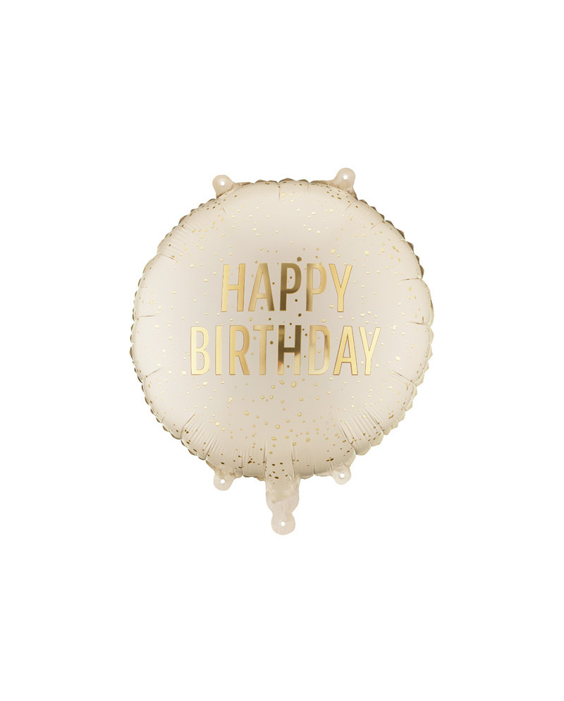 Balon foliowy pastylka Happy Birthday, 35x35 cm, kremowy