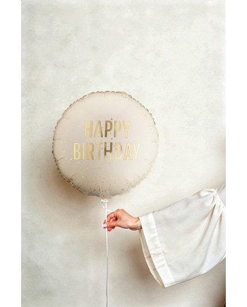 Balon foliowy pastylka Happy Birthday, 35x35 cm, kremowy