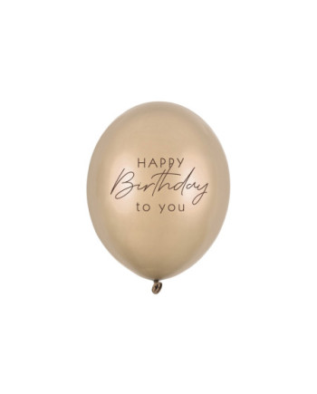 Balony 30 cm, Happy Birthday, Metallic Cold Gold (1 op. / 6 szt.)
