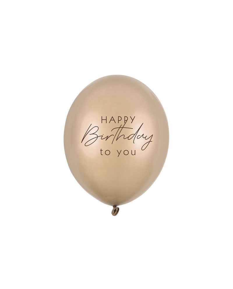 Balony 30 cm, Happy Birthday, Metallic Cold Gold (1 op. / 6 szt.)