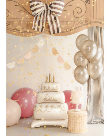 Balony 30 cm, Happy Birthday, Metallic Cold Gold (1 op. / 6 szt.)