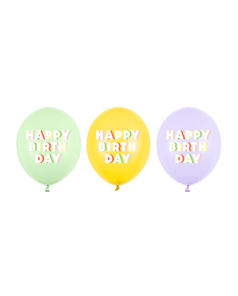 Balony 30 cm, Happy Birthday, mix (1 op. / 50 szt.)