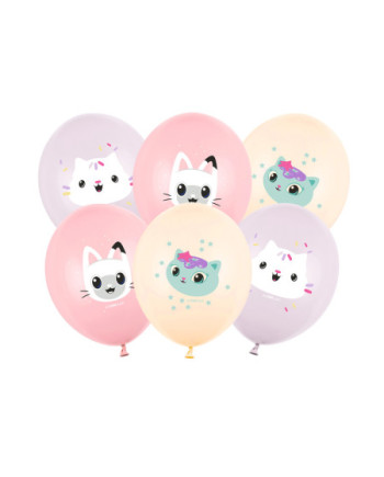 Balony 30 cm, Koci Domek Gabi, mix (1 op. / 6 szt.)