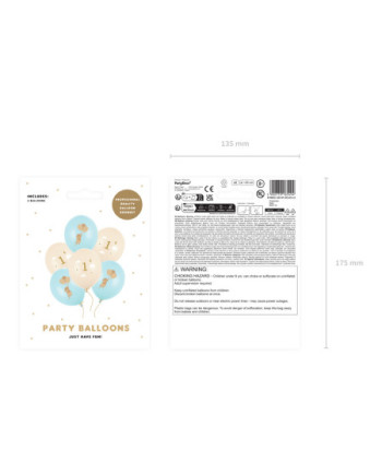 Balony 30 cm, Myszki z cyferką 1, Light Blue (1 op. / 6 szt.)