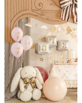 Balony 30 cm, Myszki z cyferką 1, Pale Pink (1 op. / 50 szt.)