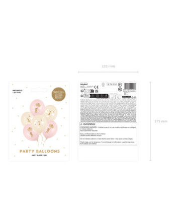 Balony 30 cm, Myszki z cyferką 1, Pale Pink (1 op. / 6 szt.)