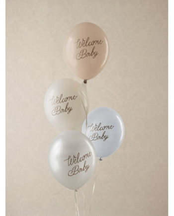 Balony 30 cm, Welcome Baby, mix niebieski (1 op. / 6 szt.)