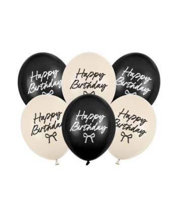 Balony Strong Happy Birthday Kokardki, 30 cm, mix (1 op. / 6 szt.)