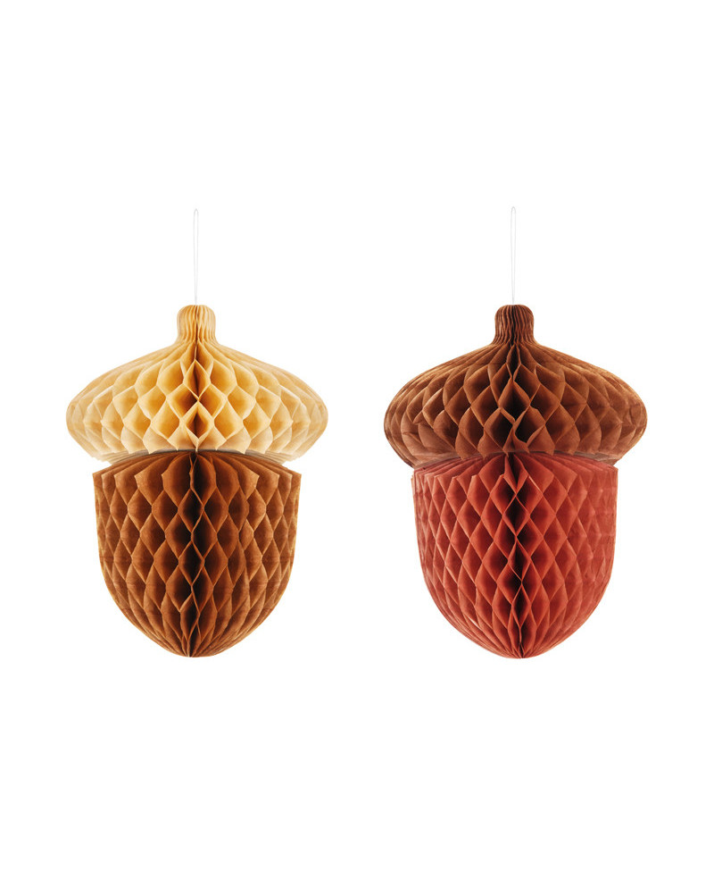 Dekoracja bibułowa Żołędzie, 27cm, mix (1 op. / 2 szt.)