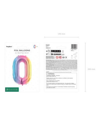 Balon foliowy Cyfra ''0'', 86cm, pastelowy tęczowy