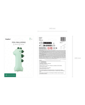 Balon foliowy Cyfra ''1'' Dinozaur, 92cm, mix