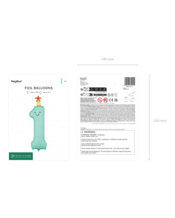 Balon foliowy Cyfra ''1'', 86cm, miętowy