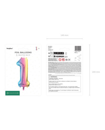 Balon foliowy Cyfra ''1'', 86cm, pastelowy tęczowy