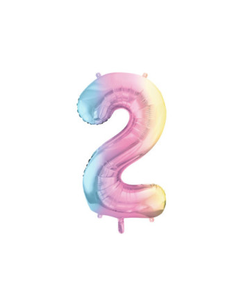 Balon foliowy Cyfra ''2'', 86cm, pastelowy tęczowy