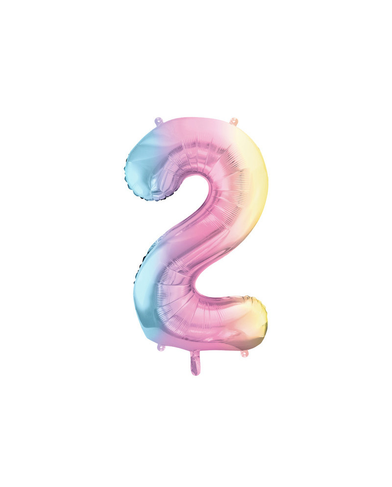 Balon foliowy Cyfra ''2'', 86cm, pastelowy tęczowy