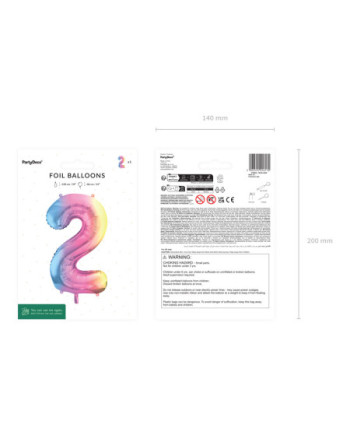 Balon foliowy Cyfra ''2'', 86cm, pastelowy tęczowy