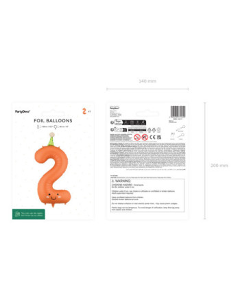 Balon foliowy Cyfra ''2'', 86cm, pomarańczowy