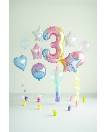 Balon foliowy Cyfra ''3'', 86cm, pastelowy tęczowy