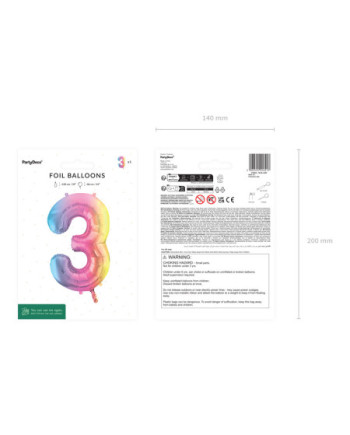 Balon foliowy Cyfra ''3'', 86cm, pastelowy tęczowy
