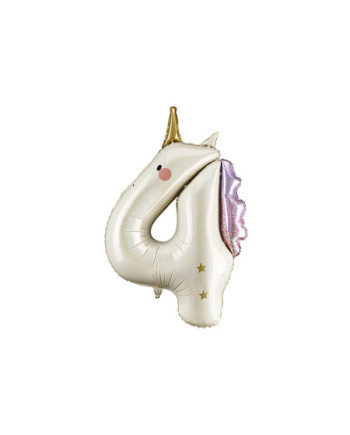 Balon foliowy Cyfra ''4'' Jednorożec, 93cm, mix