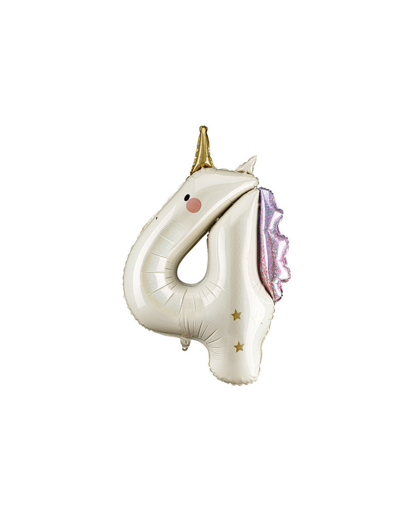 Balon foliowy Cyfra ''4'' Jednorożec, 93cm, mix