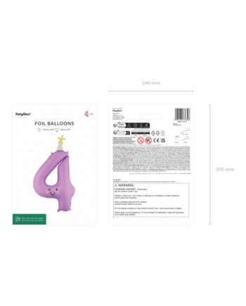 Balon foliowy Cyfra ''4'', 86cm, lawendowy