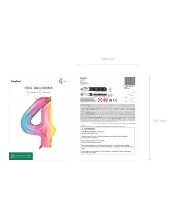 Balon foliowy Cyfra ''4'', 86cm, pastelowy tęczowy