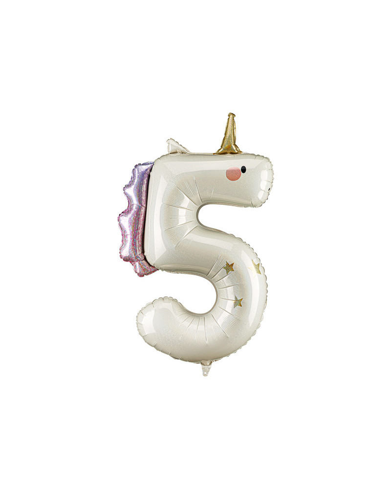 Balon foliowy Cyfra ''5'' Jednorożec, 93cm, mix
