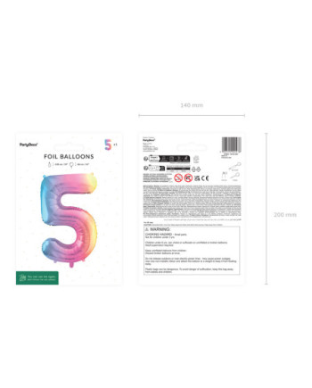 Balon foliowy Cyfra ''5'', 86cm, pastelowy tęczowy